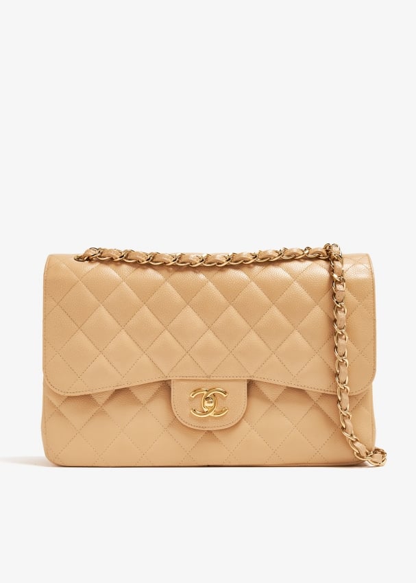 Chanel Classic Handbag Beige Natural Leather cm