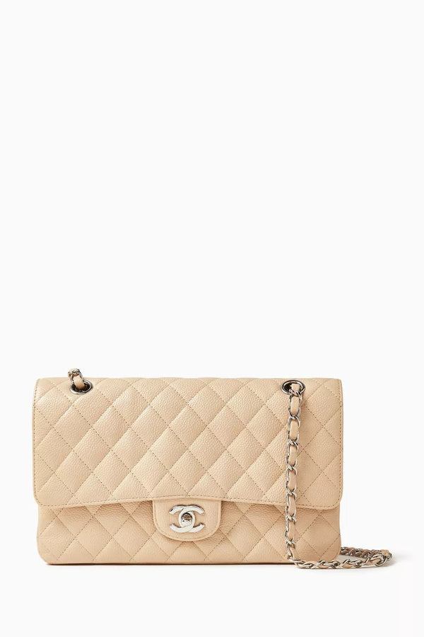 Medium Classic Double Flap Bag in Quilted Caviar Leather