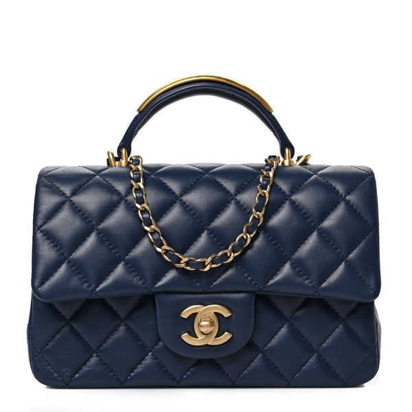 Lambskin Quilted Mini Metal Top Handle Rectangular Flap