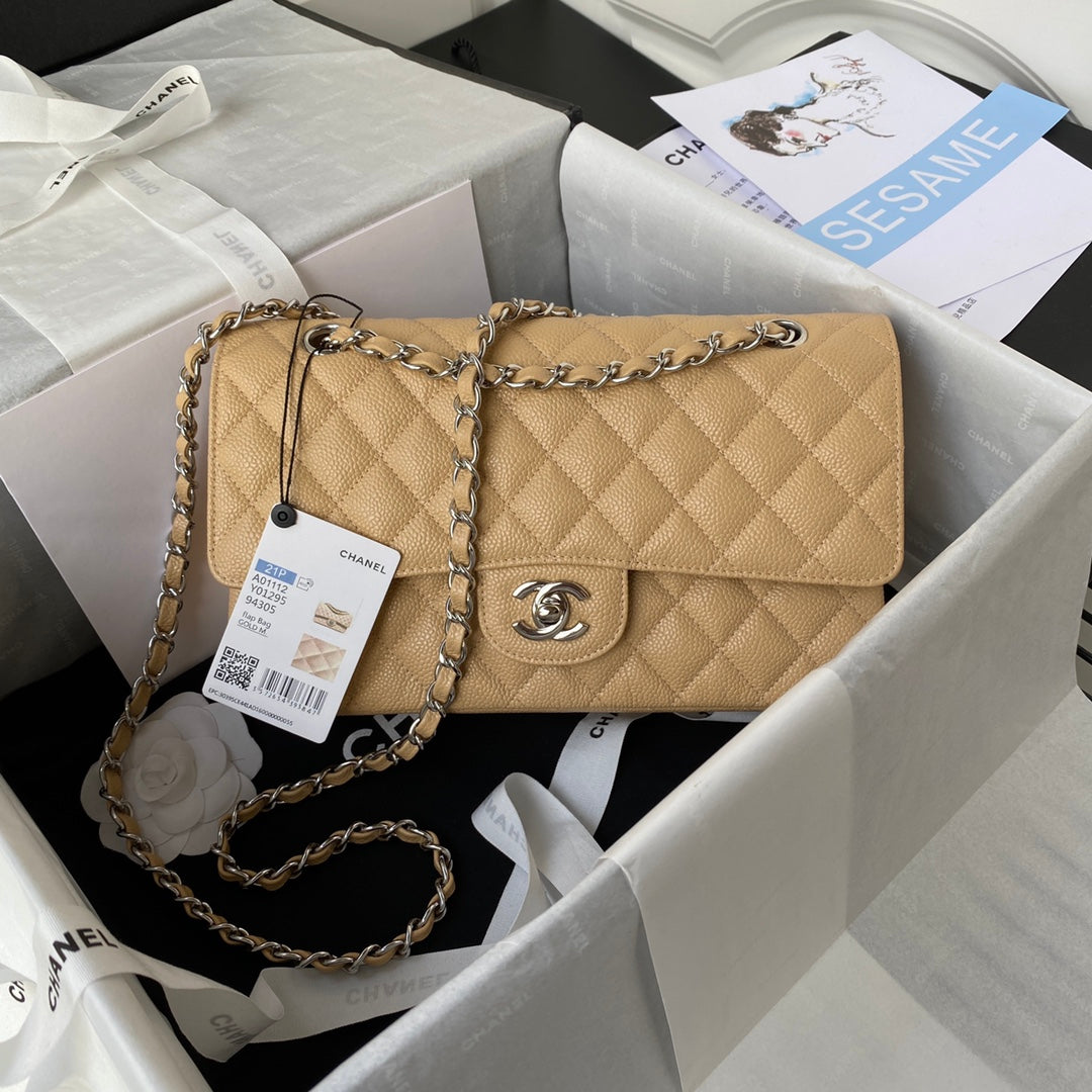 Chanel Classic Handbag Beige Natural Leather cm