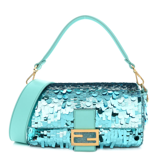 Baguette Bag embroidered with light blue sequins