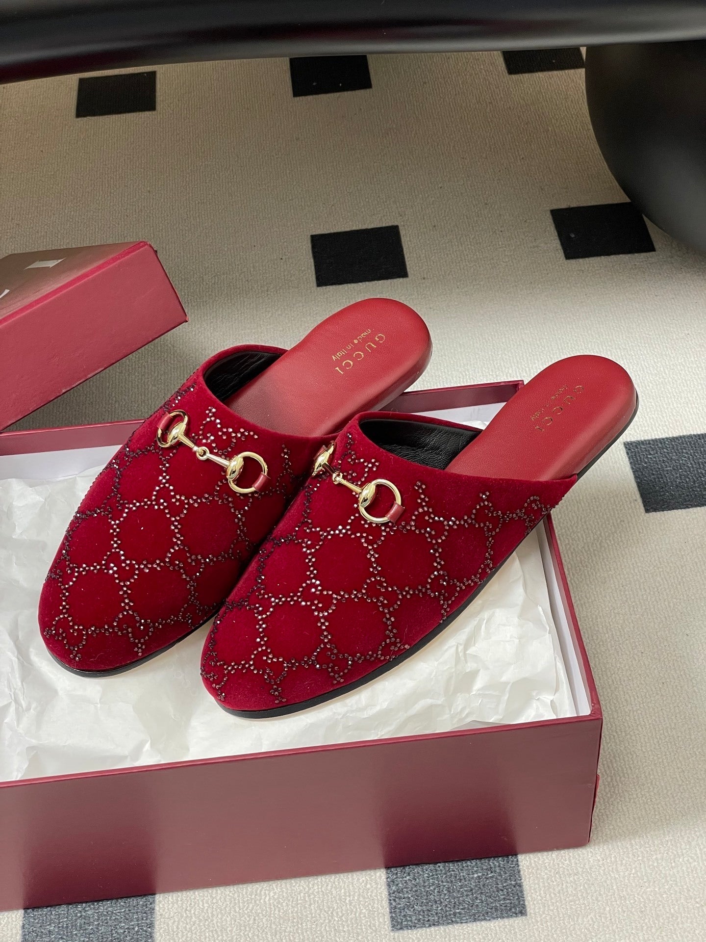 Gucci Horsebit GG Crystal Mules Light Gold Detail – Vouge De Moi