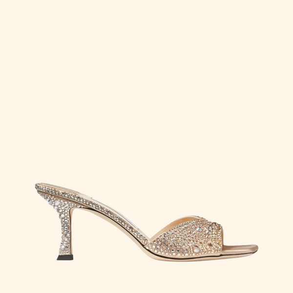 صندل جيمي شو سكاي 70 ساتان ذهبي بكريستال