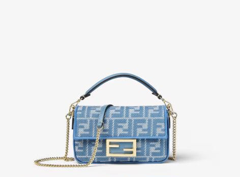 شنطة فندي باجيت ميني جينز بتأثير الدنيم تصميم FF جاكارد لون أزرق