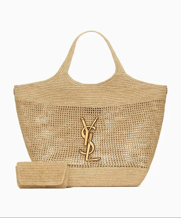 آي كير سان لوران شنطة تسوق رافيا