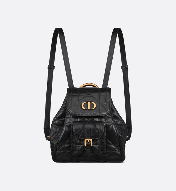 Small Dior Caro Backpack Black Macrocannage Lambskin