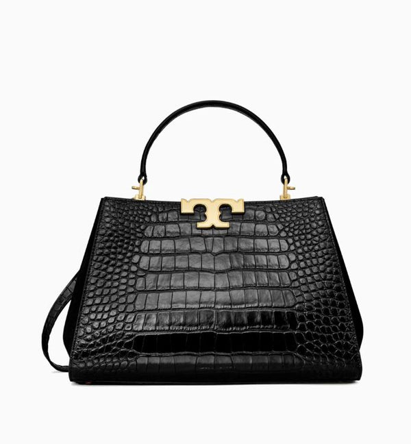 Eleanor Satchel Bag in Croc-embossed Leather